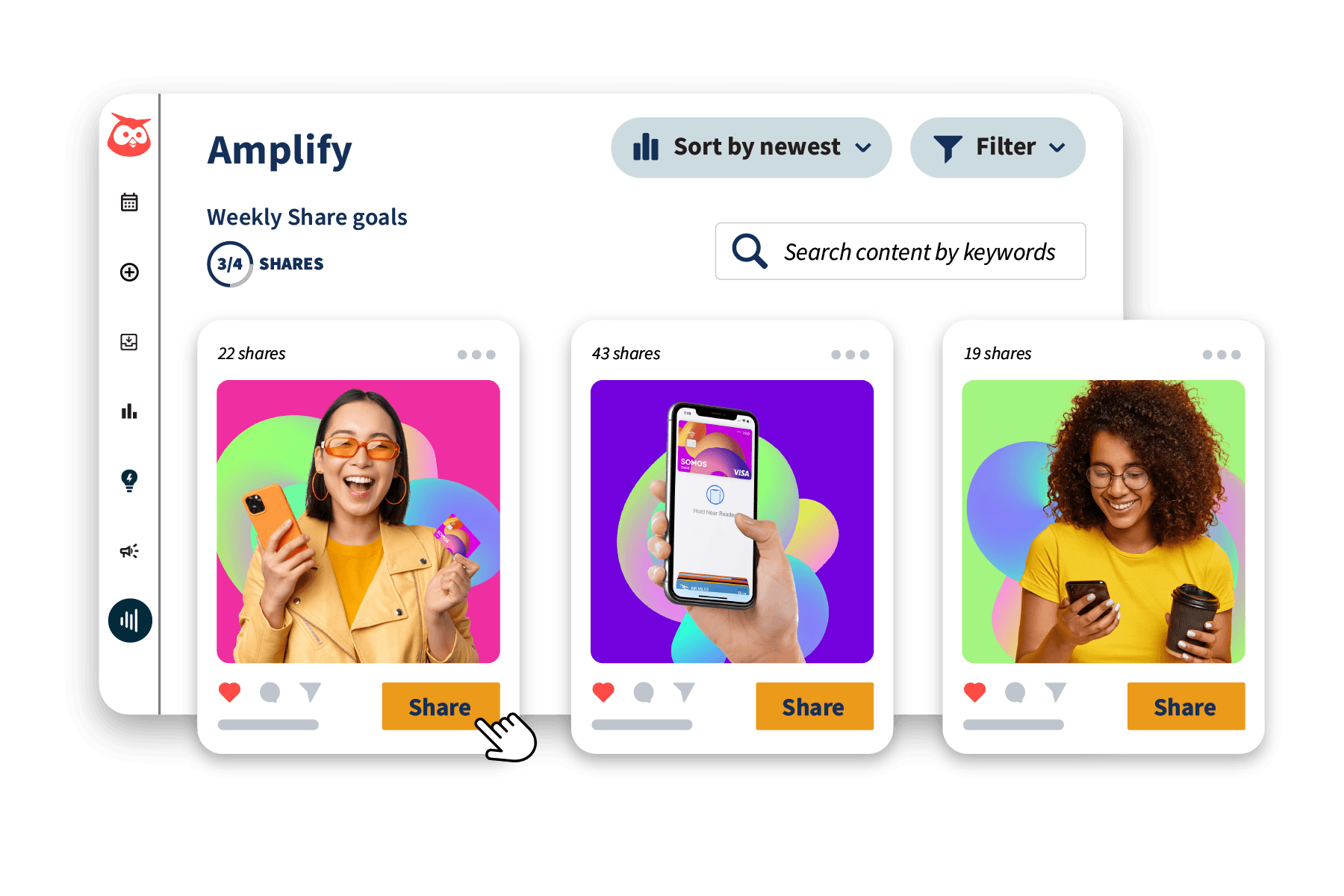 Hootsuite Amplify dashboard with weekly share goals